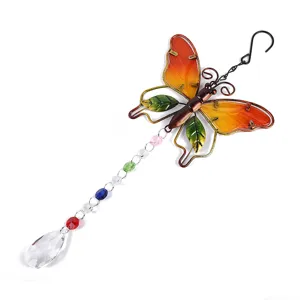 Crystal butterfly suncatcher hanging ornament rainbow maker for home garden window decor.