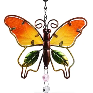 Metal Butterfly Suncatcher Garden Hanging Crystal Wind Chime Window Ornament Decoration