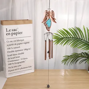 Metal angel wind chime with luminous piece, elegant hanging decor for garden and indoor spaces.