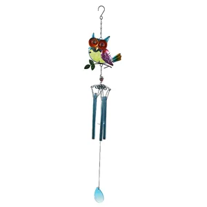 Colorful metal glass owl wind chime hanging decor for garden yard outdoor home decoration nice