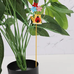 Metal garden plant stake detail, decorative potted flower insert accessory for micro landscape.