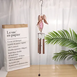 Metal angel wind chime garden hanging decor with copper finish tubes for outdoor yard.