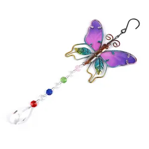 Crystal butterfly suncatcher hanging pendant, rainbow maker for garden and home decor.