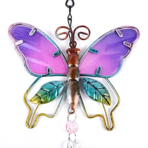 Metal butterfly sun catcher crystal pendant for garden window hanging decor accessory
