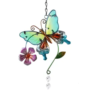 Bellissimo pendente acchiappasole farfalla fiore in cristallo per decorazione giardino.