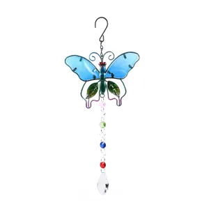 Crystal butterfly suncatcher hanging pendant for garden yard window home decor ornament.