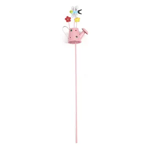 Metal garden stake plant insert cute watering can flower pot decoration detail shot cute decor.