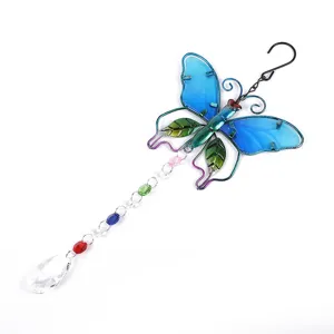 Exquisite butterfly suncatcher crystal pendant detail view for garden and home decor.