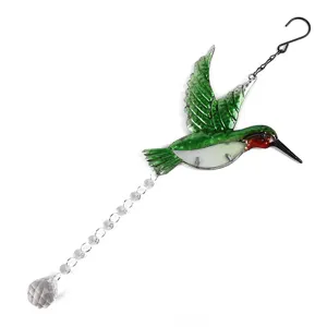 Acchiappasole in cristallo colibri appendiabiti con catena di perle per decorazione giardino.