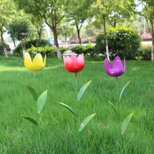 Metal tulip garden stake colorful iron flower outdoor yard lawn decoration ornament 3pcs