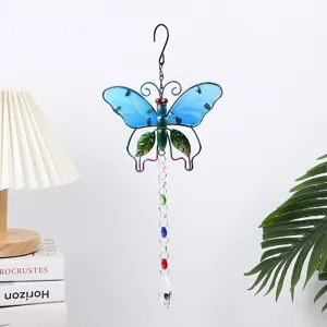 Butterfly Crystal Suncatcher Wind Chime Colorful Hanging Pendant Garden Window Decor