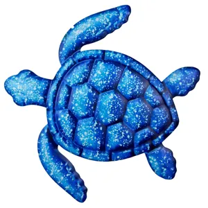 Blue metal sea turtle wall art and magnetic fridge decor, ocean style hanging craft ornament.