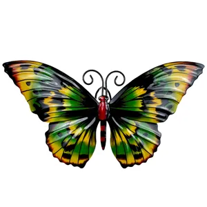 Metal butterfly wall decor detail, vibrant painted finish, perfect for indoor living room home art.