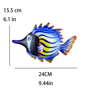 Metal tropical fish wall art hanging decor for home and outdoor garden use, 24cm size.