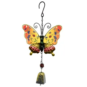 Vue détaillée de carillon à vent papillon métal verre suspension déco jardin article