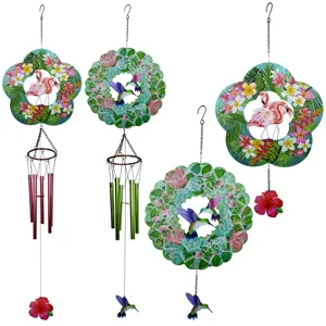 Metal 3D Roterende Windgong Flamingo Kolibri Hangend Ornament Tuin Buiten Decoratie Kunst Windspel