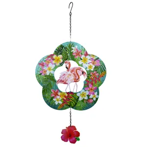 Flamingo windspinner metaal hangende decoratie tropische bloem tuindecoratie
