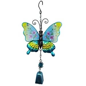 Carillon à vent papillon en métal et verre décoration suspendue pour jardin et maison.
