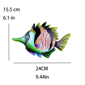 Metal fish wall art hanging decor iron coastal outdoor garden sculpture ornament 24cm width