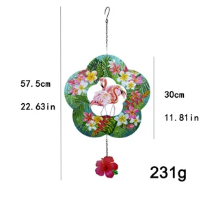 Metalen flamingo windspil hangende decoratie voor mooie tuin en fijne buitenplaats 57.5cm