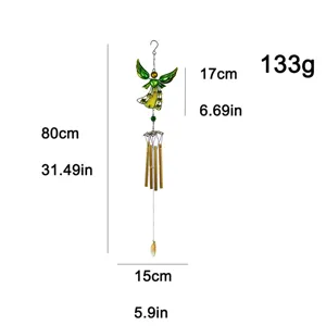Carillon eolien ange art en metal verre peint cour balcon porche decoration suspendue