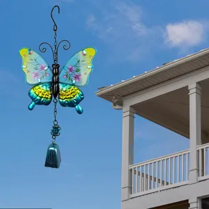 Carillon vent papillon métal verre décoration jardin suspendu ornement extérieur.
