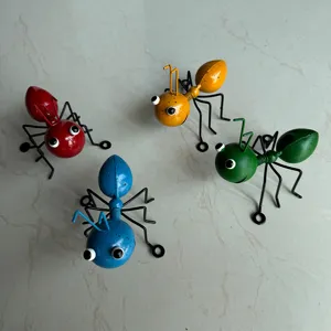 Colorful metal ant figurines set, iron art insect sculptures for home garden and outdoor decor.