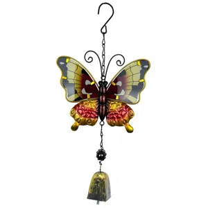 Carillon éolien papillon en métal verre suspension détail pour jardin et décoration maison.