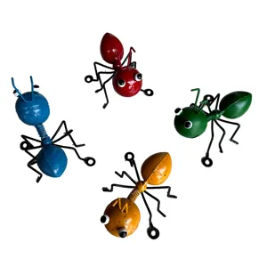 Decorative Metal Ant Wall Art Set of 4 Colorful Outdoor Garden Ornaments & Insect Sculptures