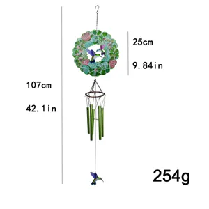 Metalen kolibri windgong tuin hangdecoratie met aluminium buizen en afmetingen details.
