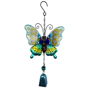 Ornement suspendu de carillon à vent papillon en métal et verre pour jardin et maison.