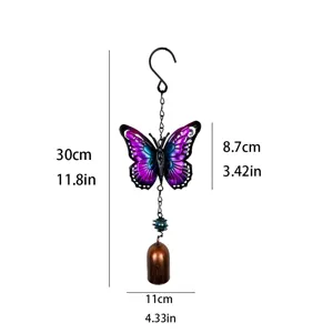 Image de spécification de taille détaillée de carillon à vent papillon en métal pour jardin.