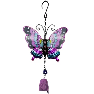 Carillon à vent papillon en métal décoration de jardin ornement cloche violette
