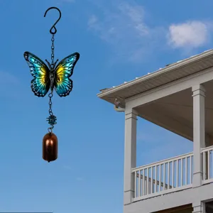 Carillon à vent papillon en verre coloré ornement suspendu pour la maison et le jardin.