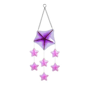 Colorful glass starfish wind chime hanging ornament for home garden decor and marine themed gifts