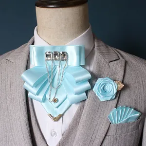 Mooie stijlvolle strass vlinderdas broche zakdoek set voor heren formele pak detail.
