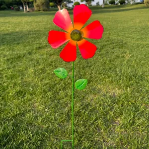 Metal flower wind spinner garden stake outdoor yard lawn decoration ornament detail