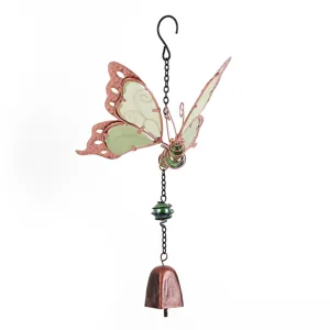 Luminous butterfly wind chime pendant with glowing acrylic wings and hanging bell for decor.