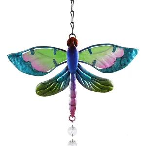 Acchiappasole a libellula in metallo colorato con ciondolo in cristallo per decorazione.