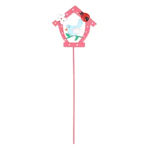 Metal garden stake with cute birdhouse design, perfect for potted plants and micro landscapes.