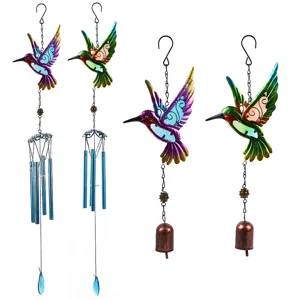 Hummingbird Wind Chimes Metal Glass Painted Garden Outdoor Hanging Ornament Decorative Windchime Gift