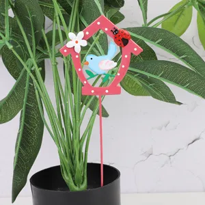 Metal birdhouse plant stake garden decoration miniature landscape potted flower insert
