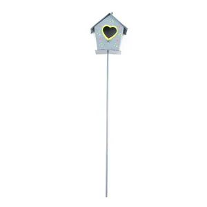 Metal garden stake birdhouse plant pot insert decorative miniature landscape accessory.