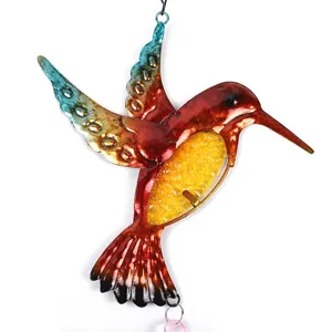 Metal hummingbird sun catcher and wind chime pendant for garden yard home decoration details.