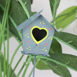 Metal birdhouse garden stake decorative plant pot plug-in micro landscape accessory.