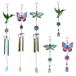Colibri Papillon Libellule Métal Verre Peint Carillon Éolien Ornement Suspendu Rustique Pour Jardin Cour Décoration D'Intérieur