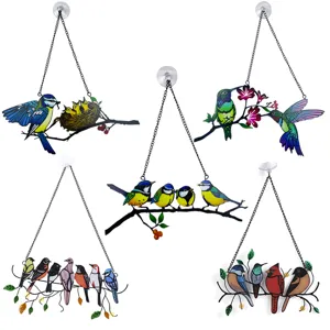Colorful Metal Flock Of Birds Window Hanging Pendant Art Iron Bird Wall Decoration With Suction Cup For Home Decor