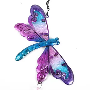 Metal dragonfly suncatcher wind chime hanging crystal decor garden outdoor ornament gift