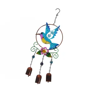 Carillon à vent colibri en métal avec peinture sur verre, décoration suspendue pour jardin.
