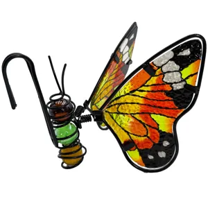 Ornement suspendu de pot de fleurs papillon en verre teinté décor plante métal jardin
